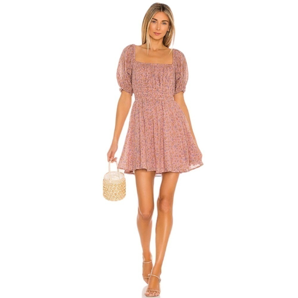 Spell  - Rae Floral Puff Sleeve Cottagecore Mini Dress in Dusty Pink Sz L